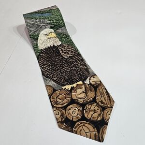 Vtg Bald Eagle Mens Necktie Endangered Species Vanishing Forest Silk USA 4×56.5"